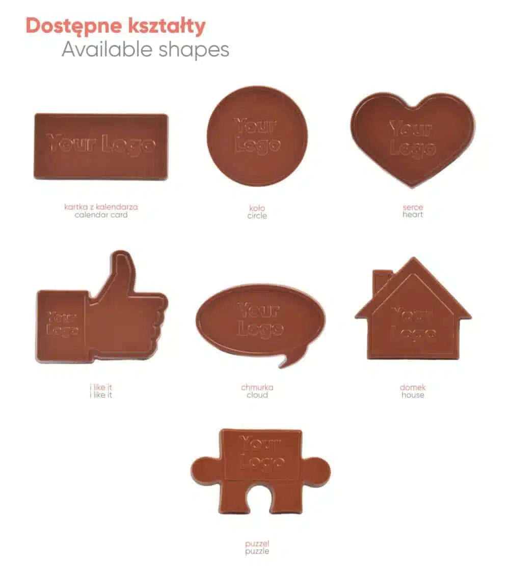 Obrazek przedstawiający słodycze reklamowe: Czekoladowy ksztaåt chocomat minibelka ksztaåtoìw do wszytskuch pozycji