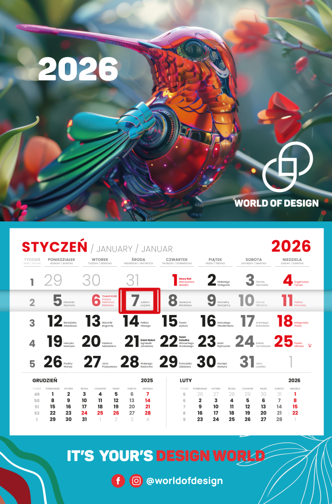 Kalendarz jednodzielny główka wypukła KAL-JEDNO-GL-WYP