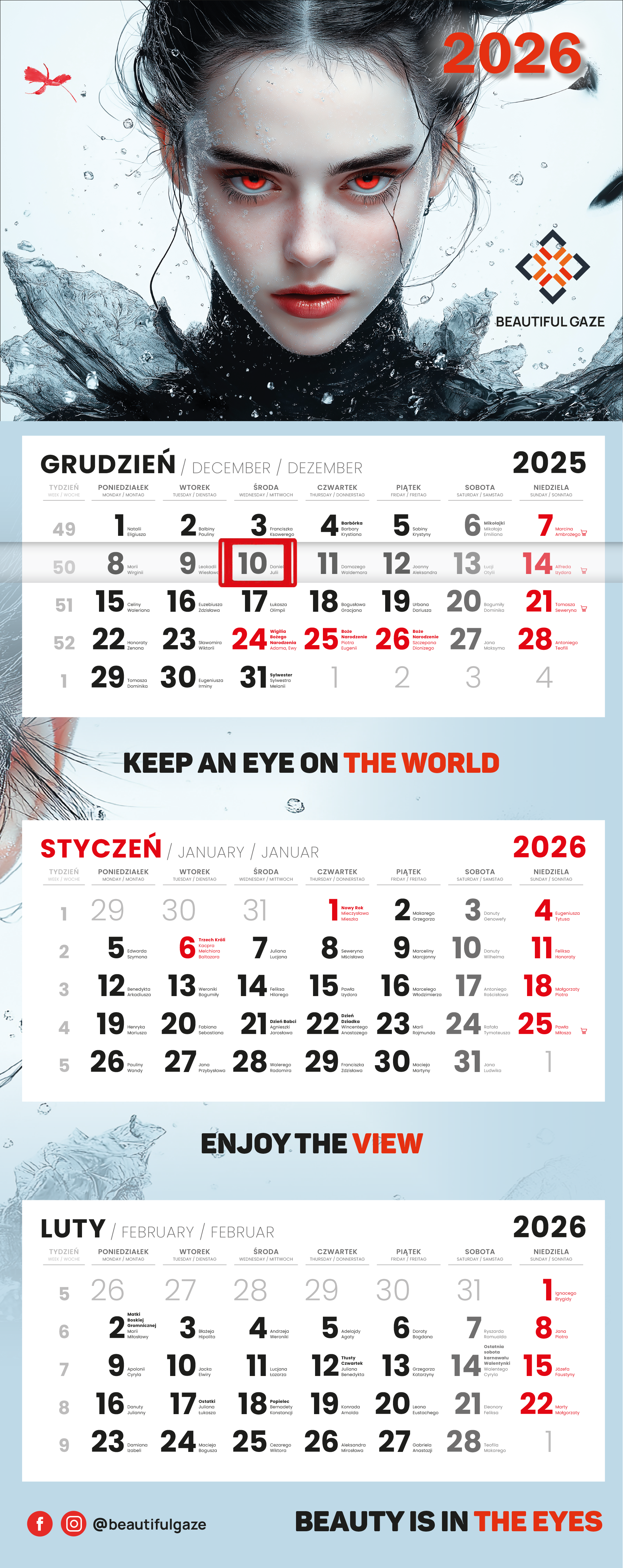 Kalendarz trójdzielny główka płaska KAL-TROJ-GL-PLA