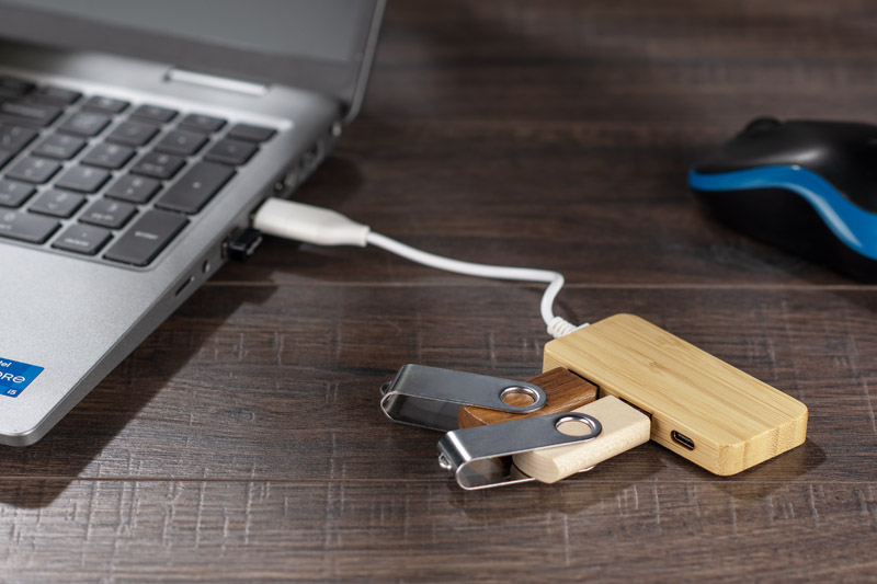Rozdzielacz bambusowy HUB USB z wymienną wtyczką - RIVO P084825A