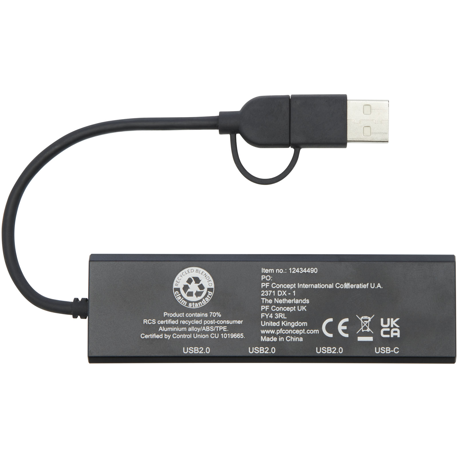 Rise hub USB 2.0 z aluminium pochodzącego z recyklingu z certyfikatem RCS P076868C