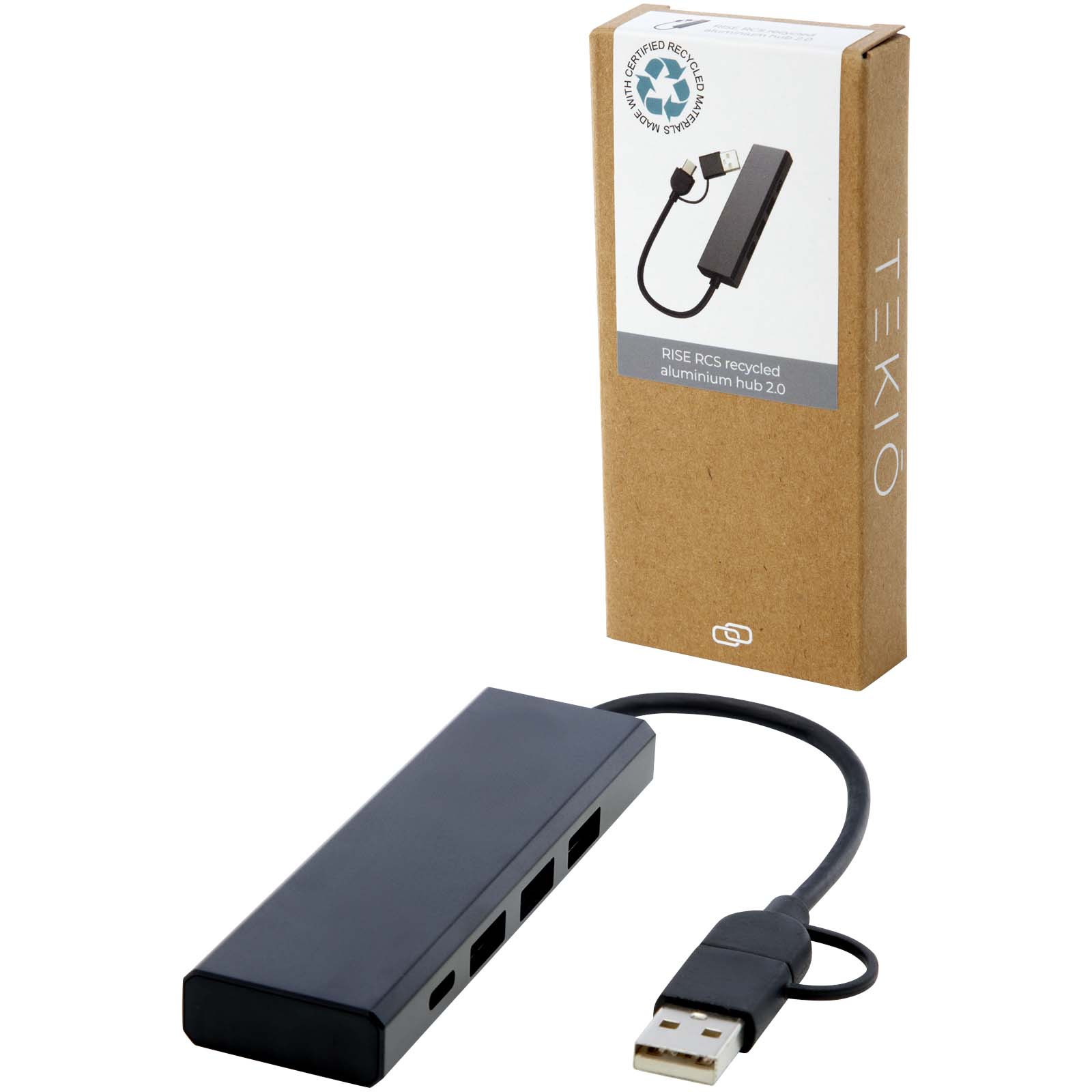 Rise hub USB 2.0 z aluminium pochodzącego z recyklingu z certyfikatem RCS P076868C