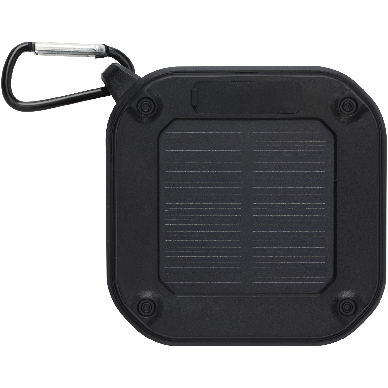 Solo plastikowy głośnik solarny Bluetooth® IPX5 o mocy 3 W z karabińczykiem wykonany z tworzywa pochodzącego z recyklingu z c P076871C