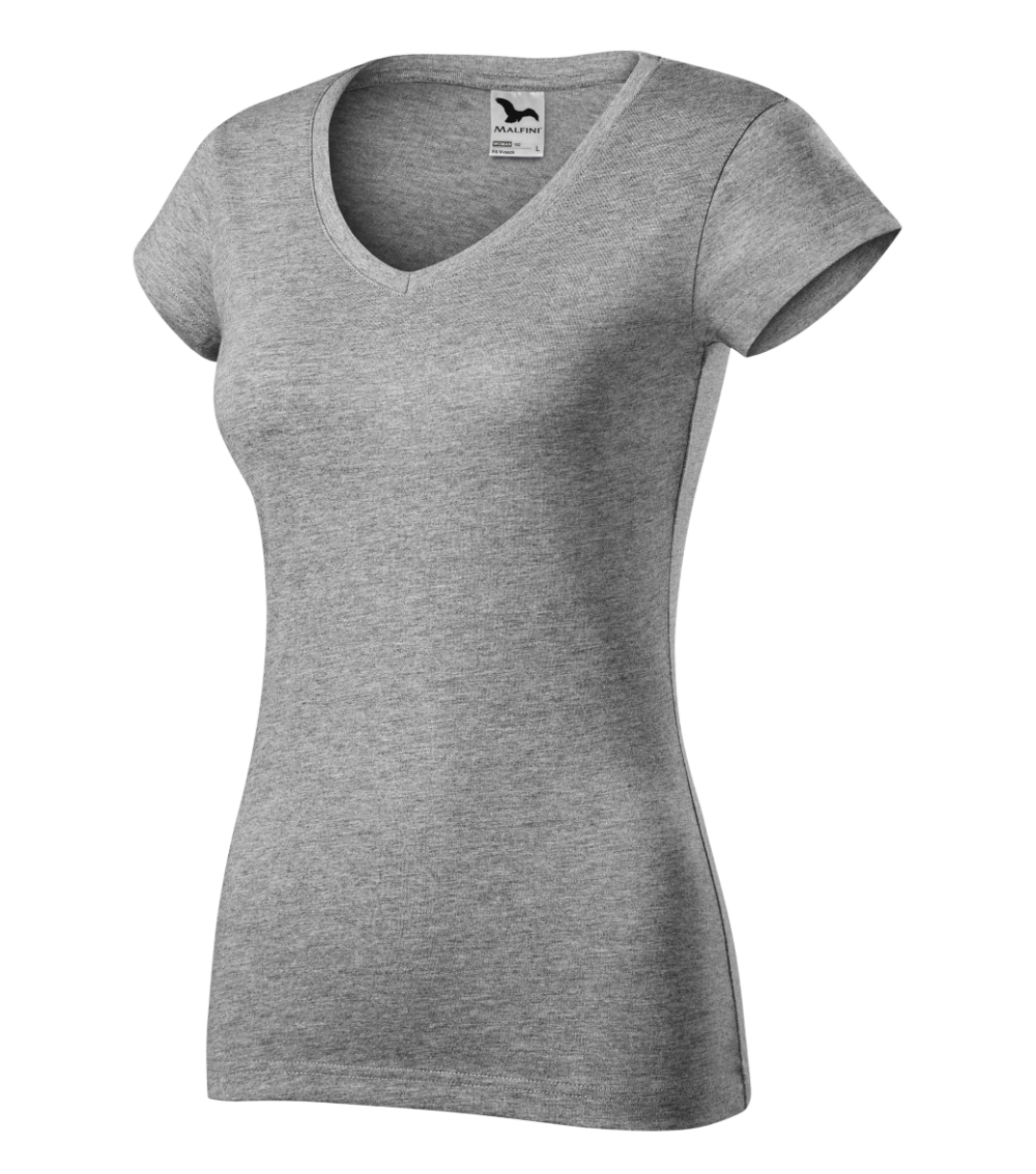 Koszulka damska Fit V-neck P025576F ciemnoszary melanż