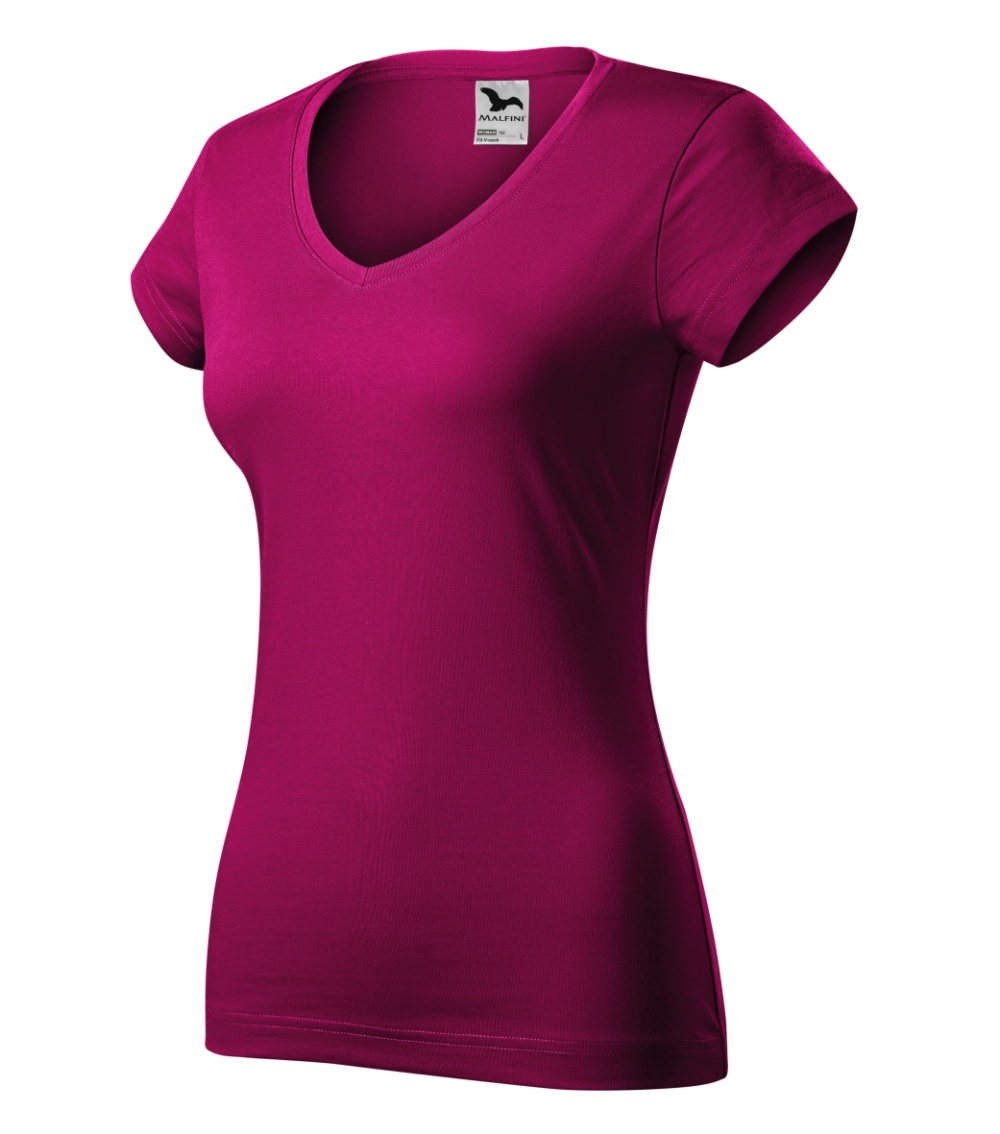 Koszulka damska Fit V-neck P025576F fuchsia red