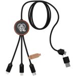 SCX.design C37 kabel do ładowania z podświetlanym logo 5-w-1 rPET i z okrągłą drewnianą obudową P075803C