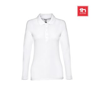 THC BERN WOMEN WH. Damska koszulka polo z długim rękawem z bawełny zgrzebnej P033283S ST-30144-W