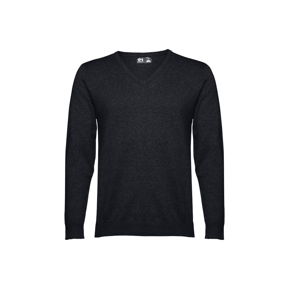 THC MILAN. Męski sweter V-neck z bawełny i poliamidu P033323S czarny
