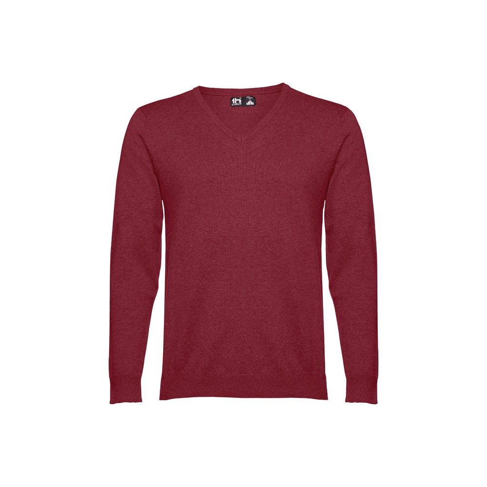 THC MILAN. Męski sweter V-neck z bawełny i poliamidu P033323S burgund
