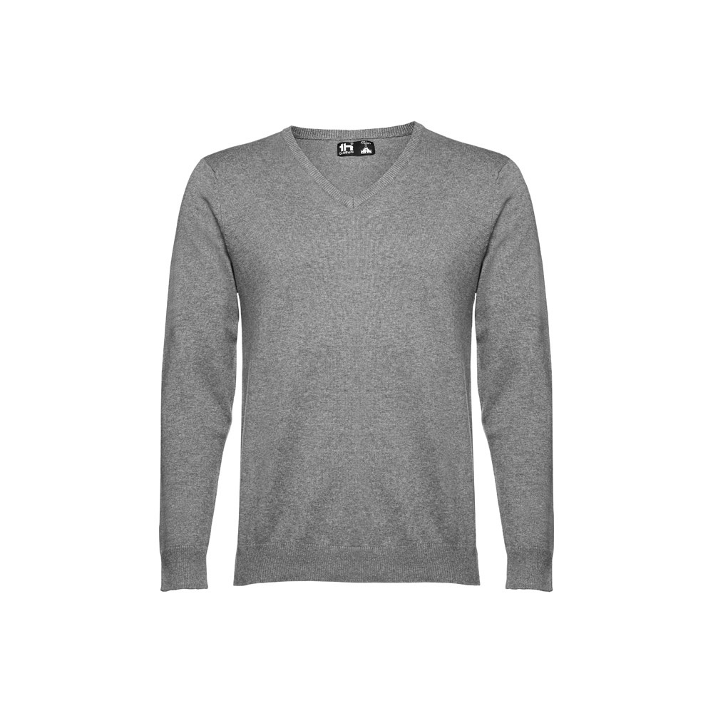 THC MILAN. Męski sweter V-neck z bawełny i poliamidu P033323S średni szary melanż