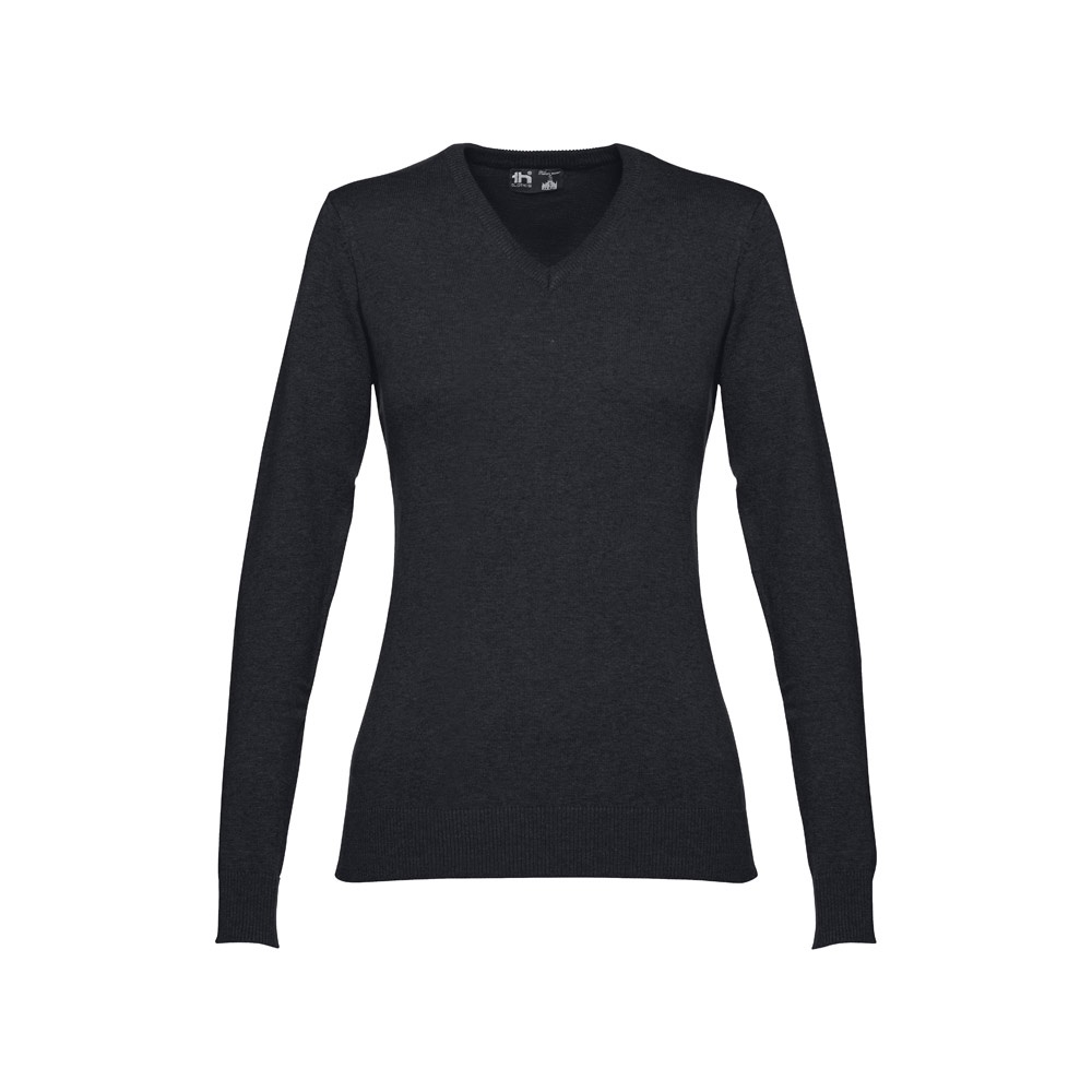 THC MILAN WOMEN. Damski sweter z dekoltem V-neck z bawełny i poliamidu P033343S czarny