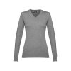 THC MILAN WOMEN. Damski sweter z dekoltem V-neck z bawełny i poliamidu P033343S średni szary melanż