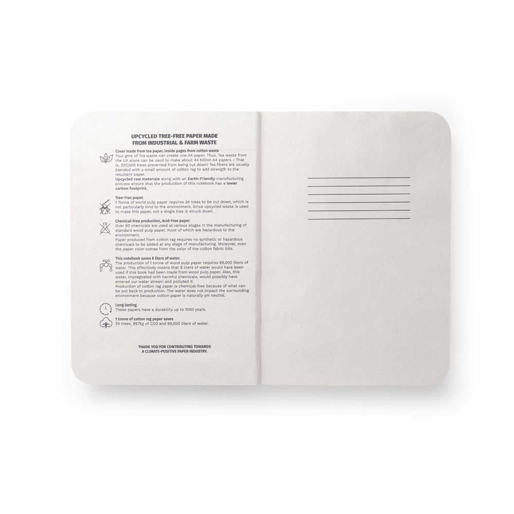 TEAPAD SEMI-RIGID. Notatnik A5 z półsztywną okładką wykonaną z odpadów liści herbaty (65%) P046573S