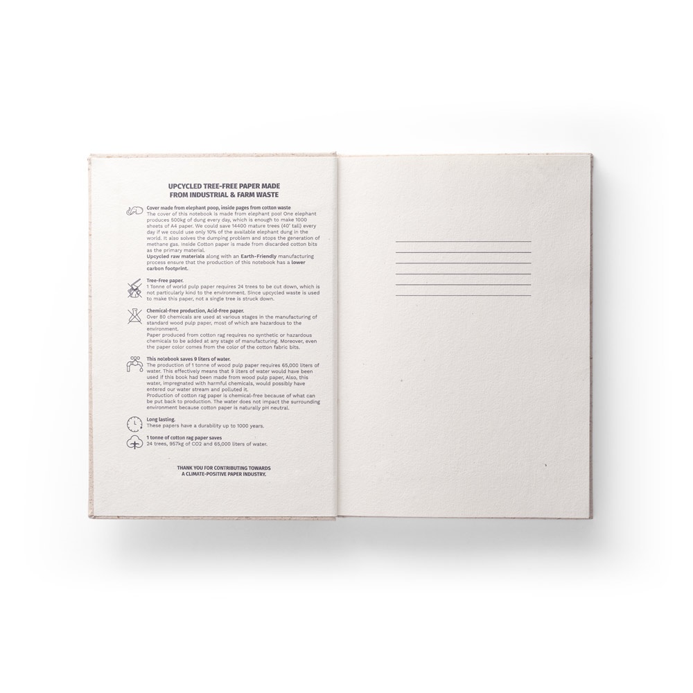 ORGANIC RIGID. Notatnik A5 z twardą okładką wykonaną z organicznej masy, z rośliny zwanej "trawą słoniową" (80%) P046577S