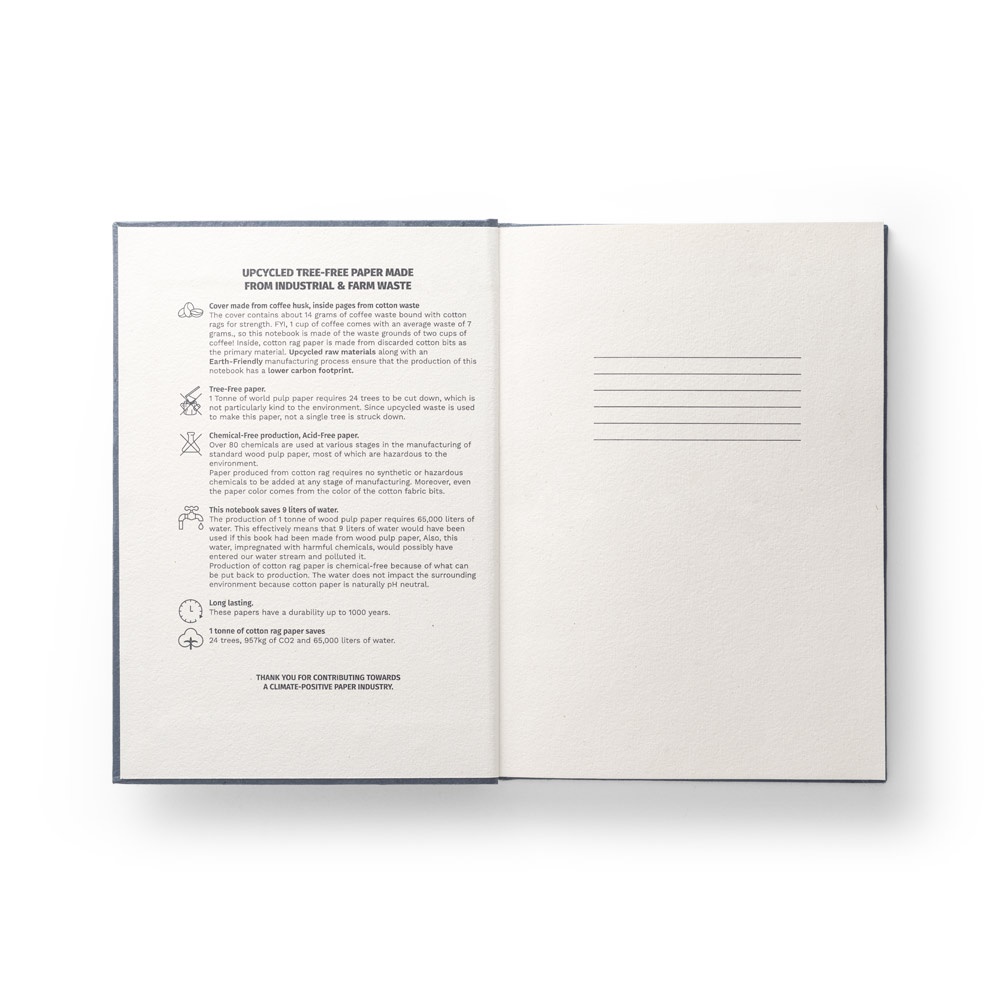 COFFEEPAD RIGID. Notatnik A5 z twardą okładką wykonany z odpadów z łusek kawy (65%) P046578S