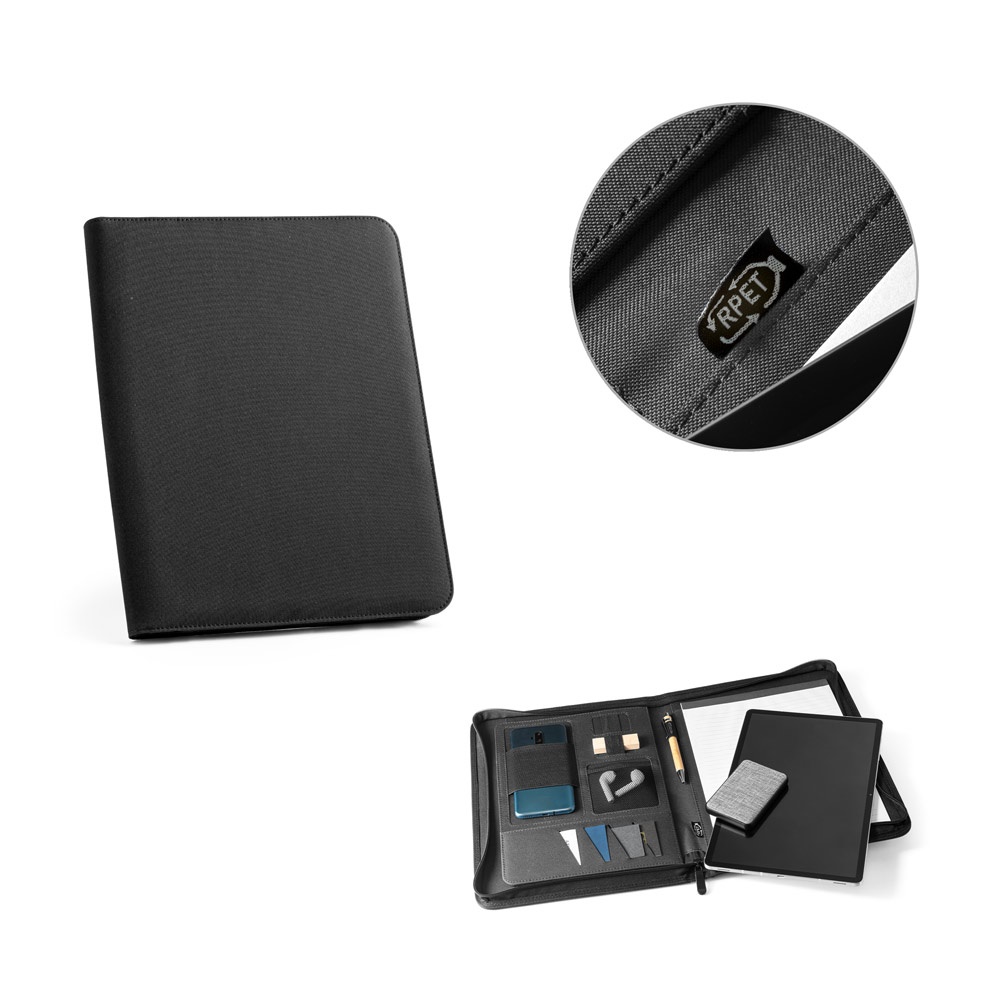 EMERGE FOLDER. Teczka A4 poliestru pochodzącego (100% rPET) 300D z zamkiem błyskawicznym P041135S ST-93579-W