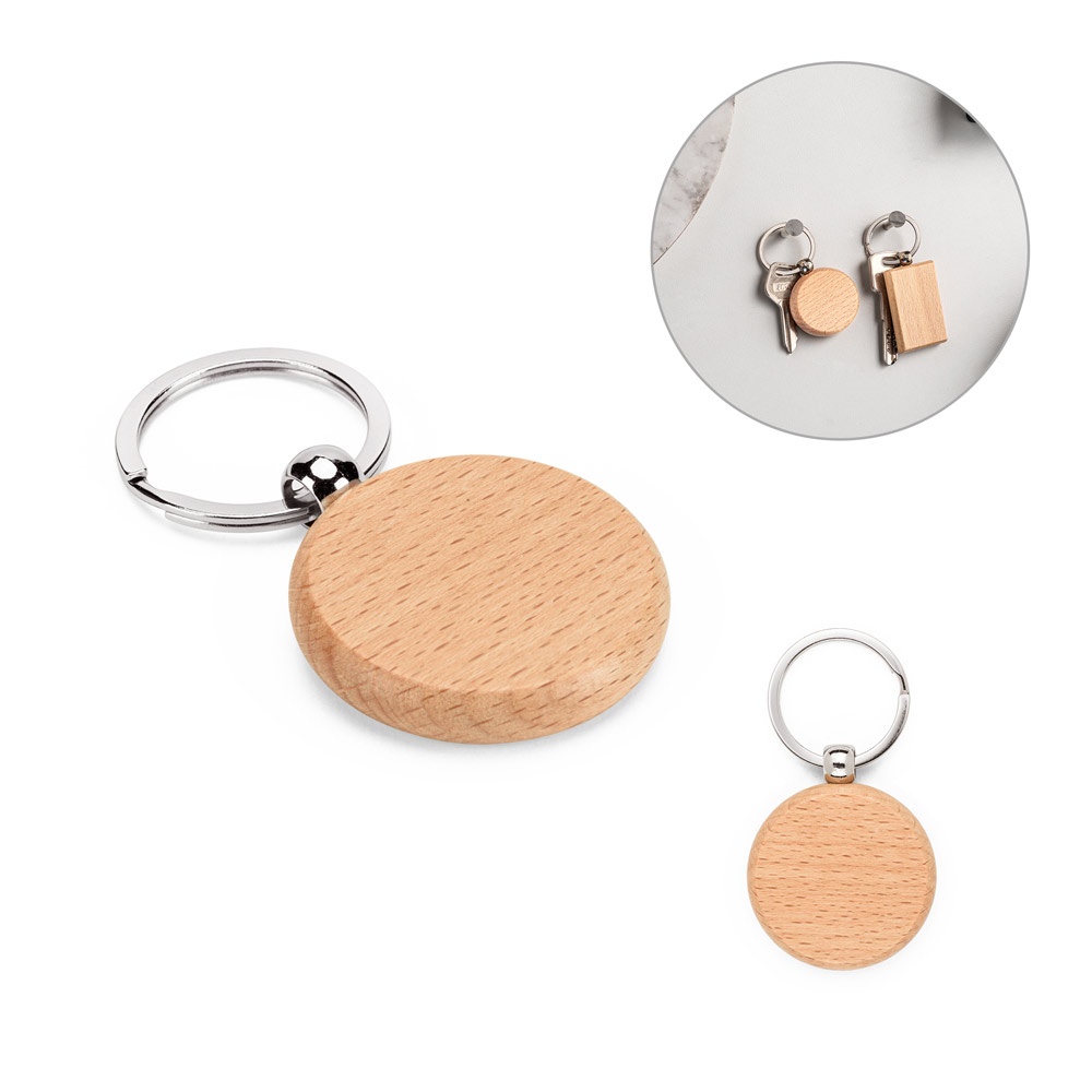 STEWIE ROUND. Okrągły brelok z drewna bukowego P097599S ST-95094-160