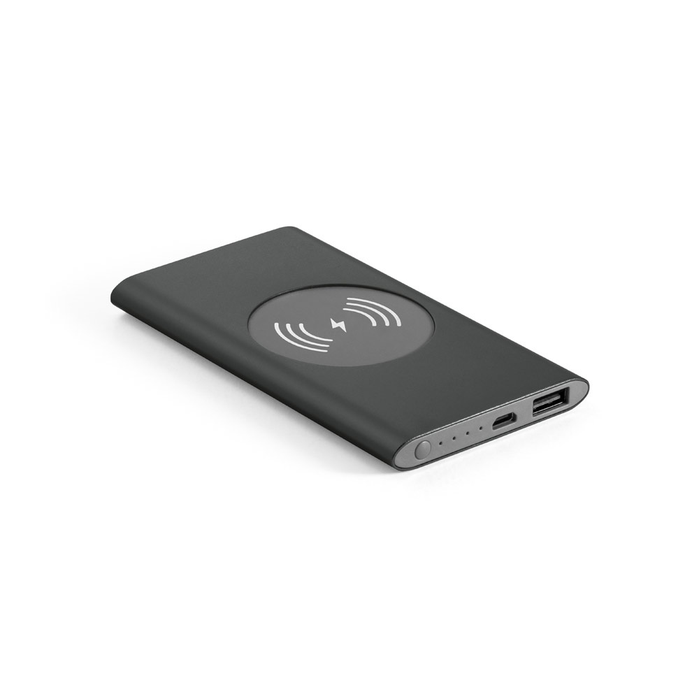 CASSINI. Power bank 4.000 mAh z bezprzewodową ładowarką 5W z aluminium pochodzącego z recyklingu (100% rAL) P037676S czarny
