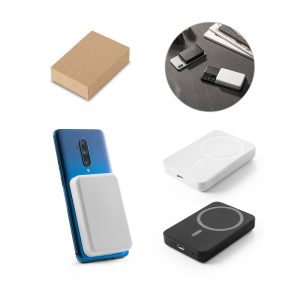 AMPERE 5. Magnetyczny power bank 5 000 mAh z superszybką ładowarką bezprzewodową 15 W wykonany w ABS pochodzącego z recyklingu (100% rABS) P083164S ST-97166-W
