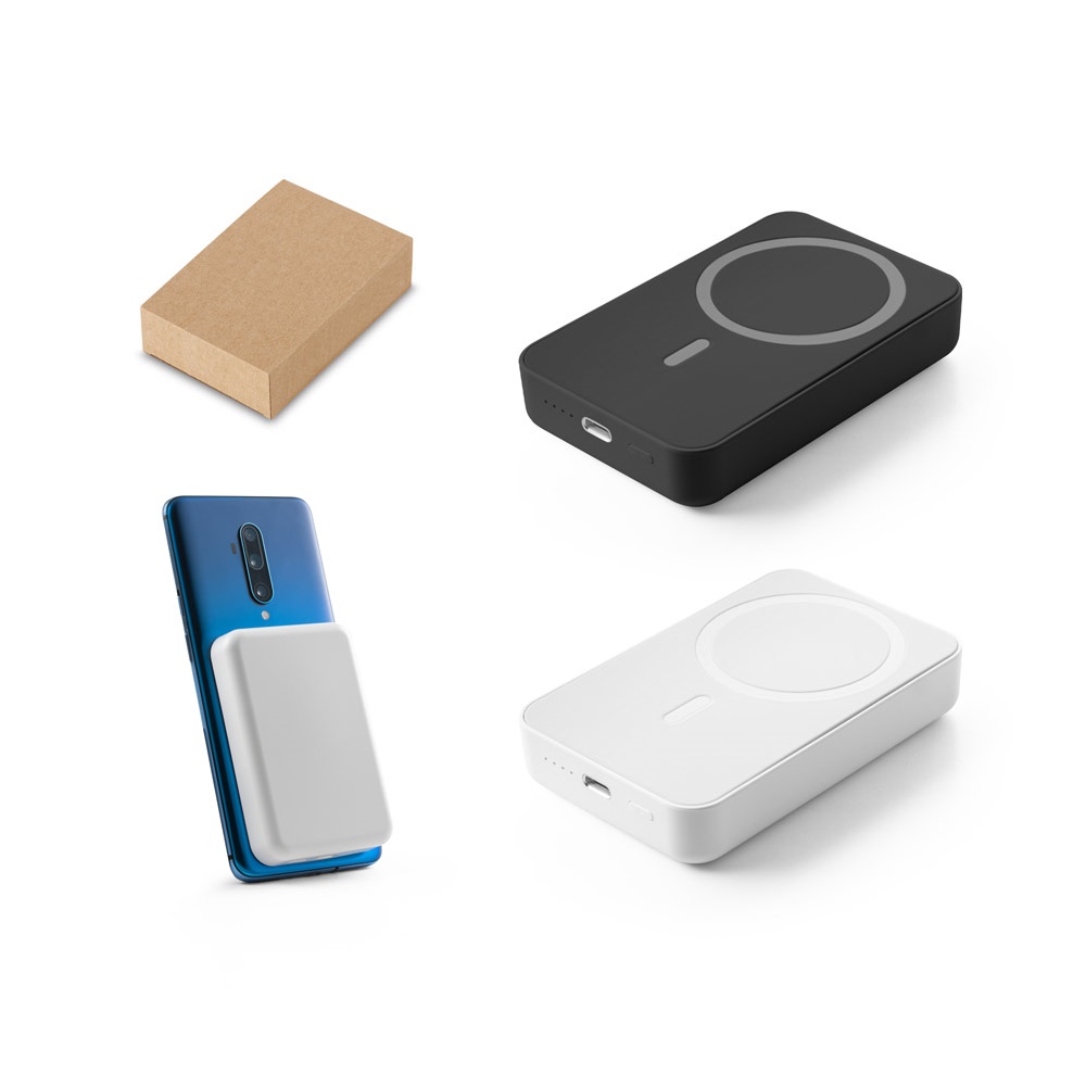 AMPERE 10. Magnetyczny power bank 10 000 mAh z superszybką ładowarką bezprzewodową 15 W wykonany w ABS pochodzącego z recyklingu (100% rABS) P083165S ST-97167-W