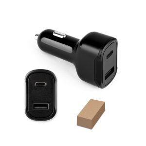 DIRAC. Adapter do zapalniczki z portem USB-A 18W i USB-C 20W wykonany w ABS z recyklingu (100% rABS) P097614S ST-97189-103