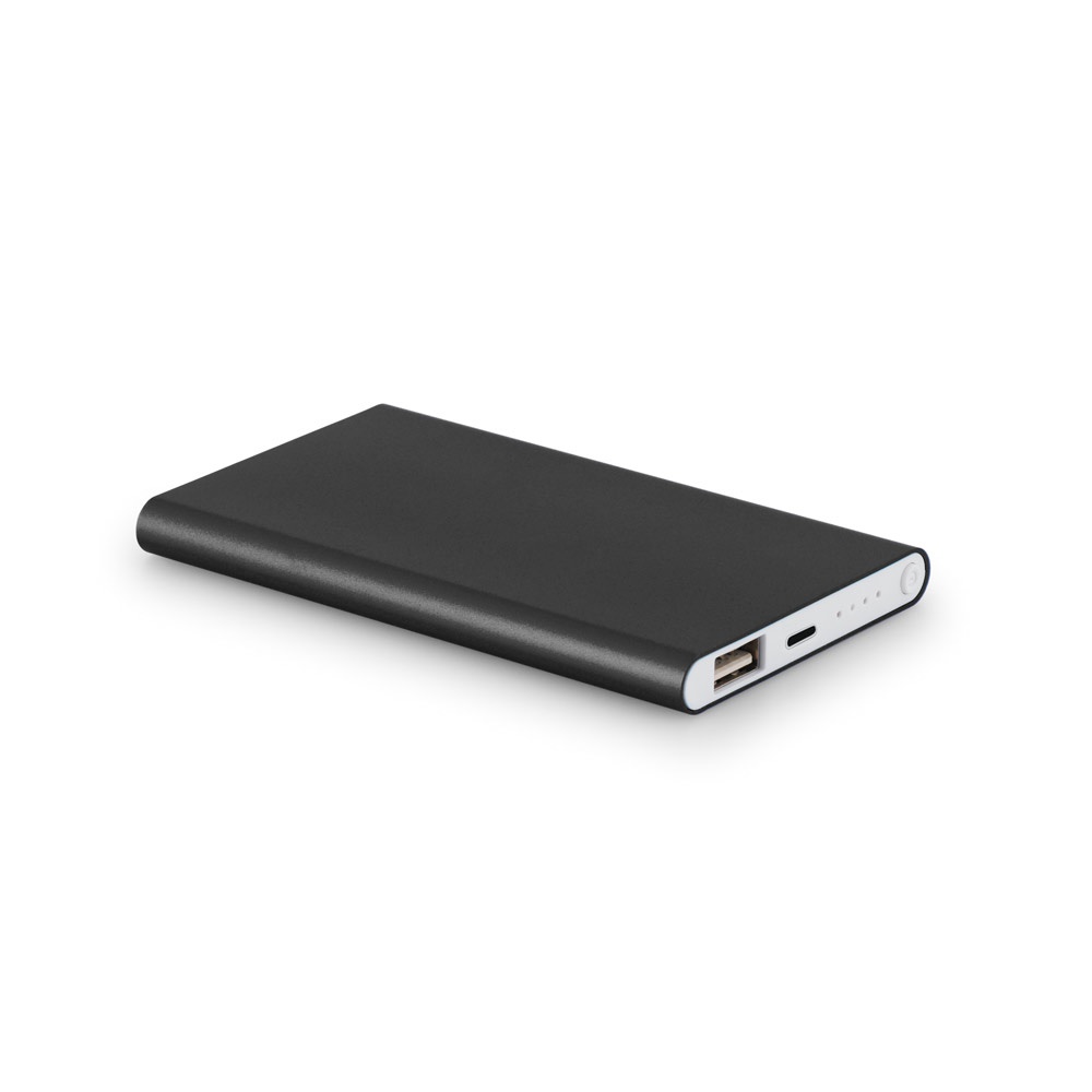 MARCET. Power bank slim 4'000 mAh z aluminium z recyklingu (100% rAL) i ABS z recyklingu (100% rABS) P037774S czarny MARCET. Power bank slim 4'000 mAh z aluminium z recyklingu (100% rAL) i ABS z recyklingu (100% rABS) P037774S czarny