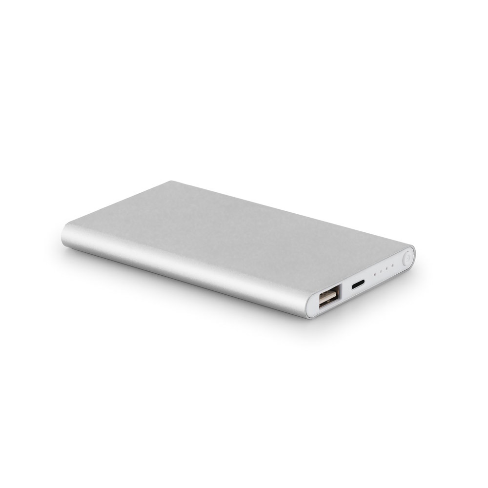 MARCET. Power bank slim 4'000 mAh z aluminium z recyklingu (100% rAL) i ABS z recyklingu (100% rABS) P037774S satynowy srebrny MARCET. Power bank slim 4'000 mAh z aluminium z recyklingu (100% rAL) i ABS z recyklingu (100% rABS) P037774S satynowy srebrny