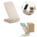 ENGLERT. Uchwyt na smartfon z superszybką ładowarką bezprzewodową 15 W wykonany w ABS pochodzącego z recyklingu (100% rABS) i bambusa P037897S