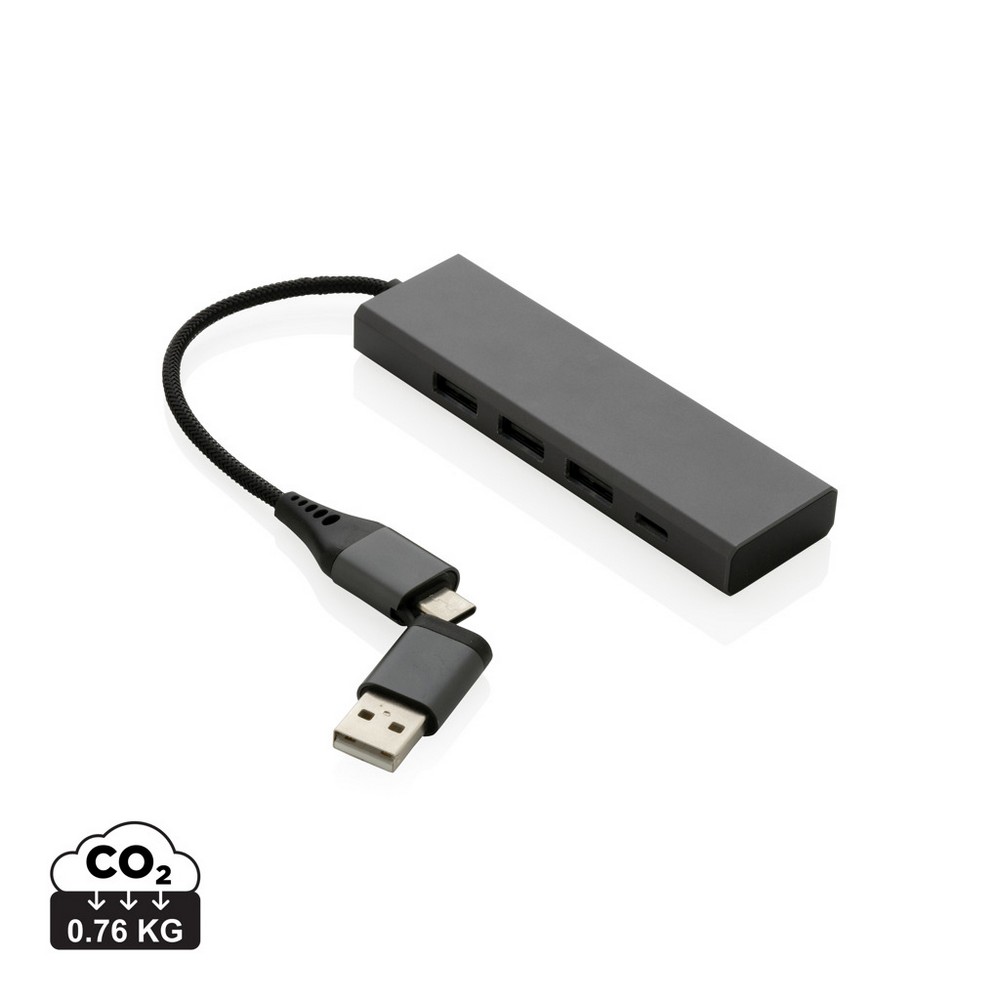 Hub USB 2.0 z USB C, aluminium z recyklingu P047355X AX-P308.682