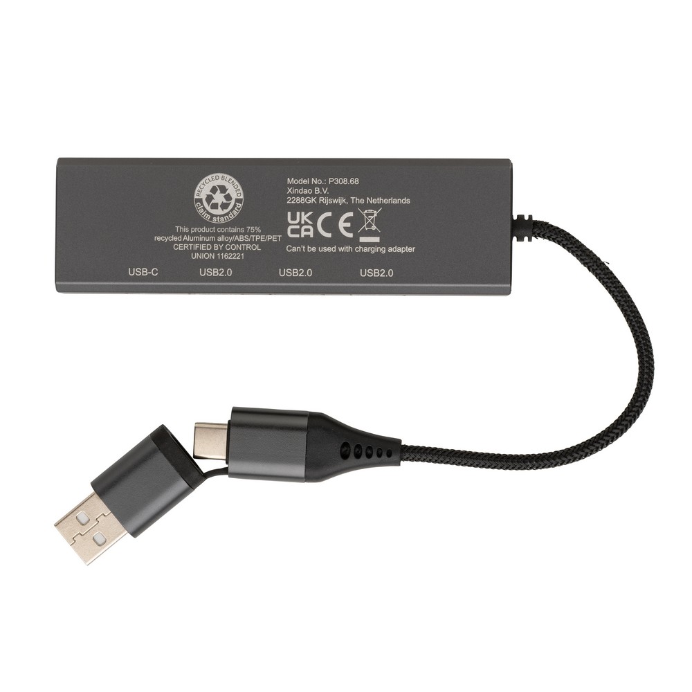 Hub USB 2.0 z USB C, aluminium z recyklingu P047355X