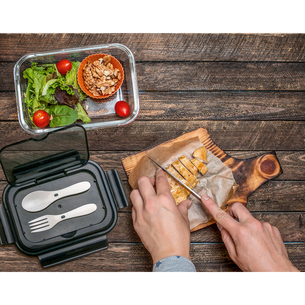 Szklany lunch box ze sztućcami 1000 ml Lagos P001578R