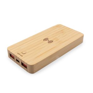 Bambusowy bezprzewodowy power bank 8000 mAh B'RIGHT, ładowarka bezprzewodowa 15W | Benson P051786X AX-V0053-17