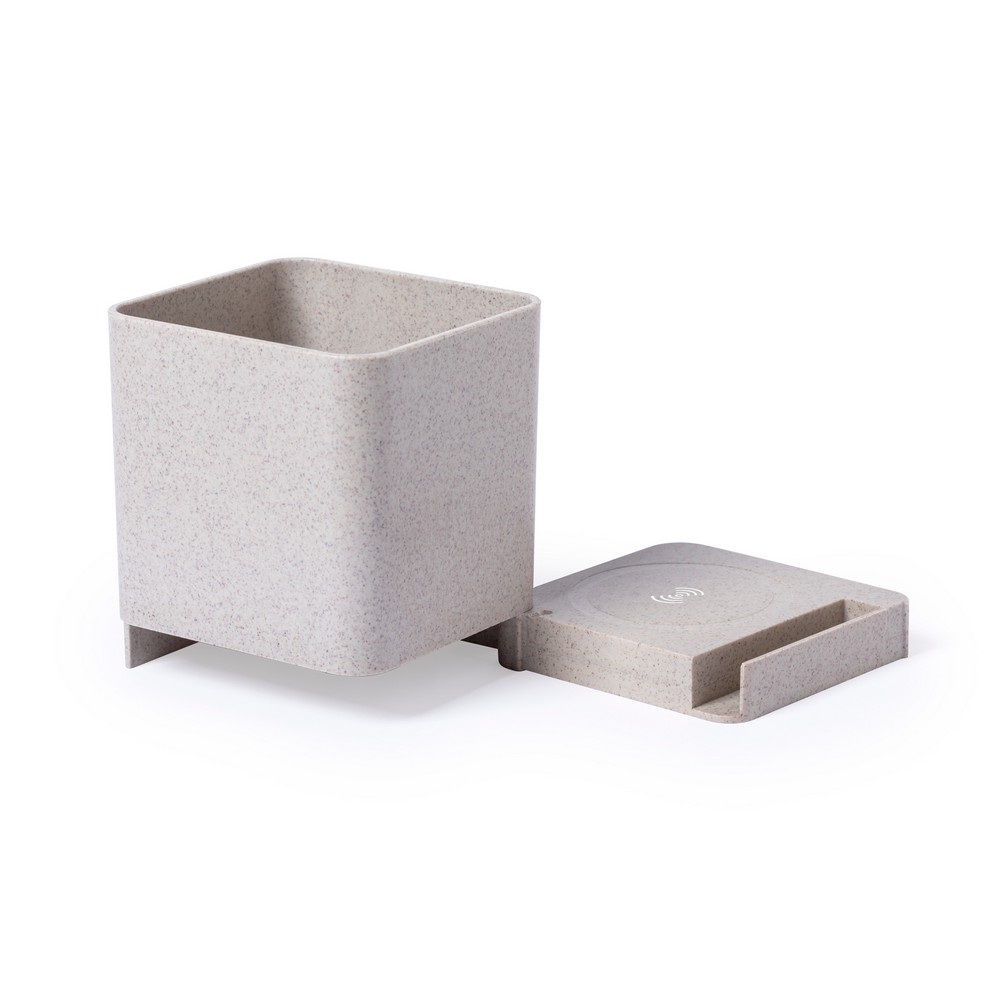 Ładowarka bezprzewodowa 5W ze słomy pszenicznej, hub USB 2.0, pojemnik na przybory do pisania, stojak na telefon P009843X