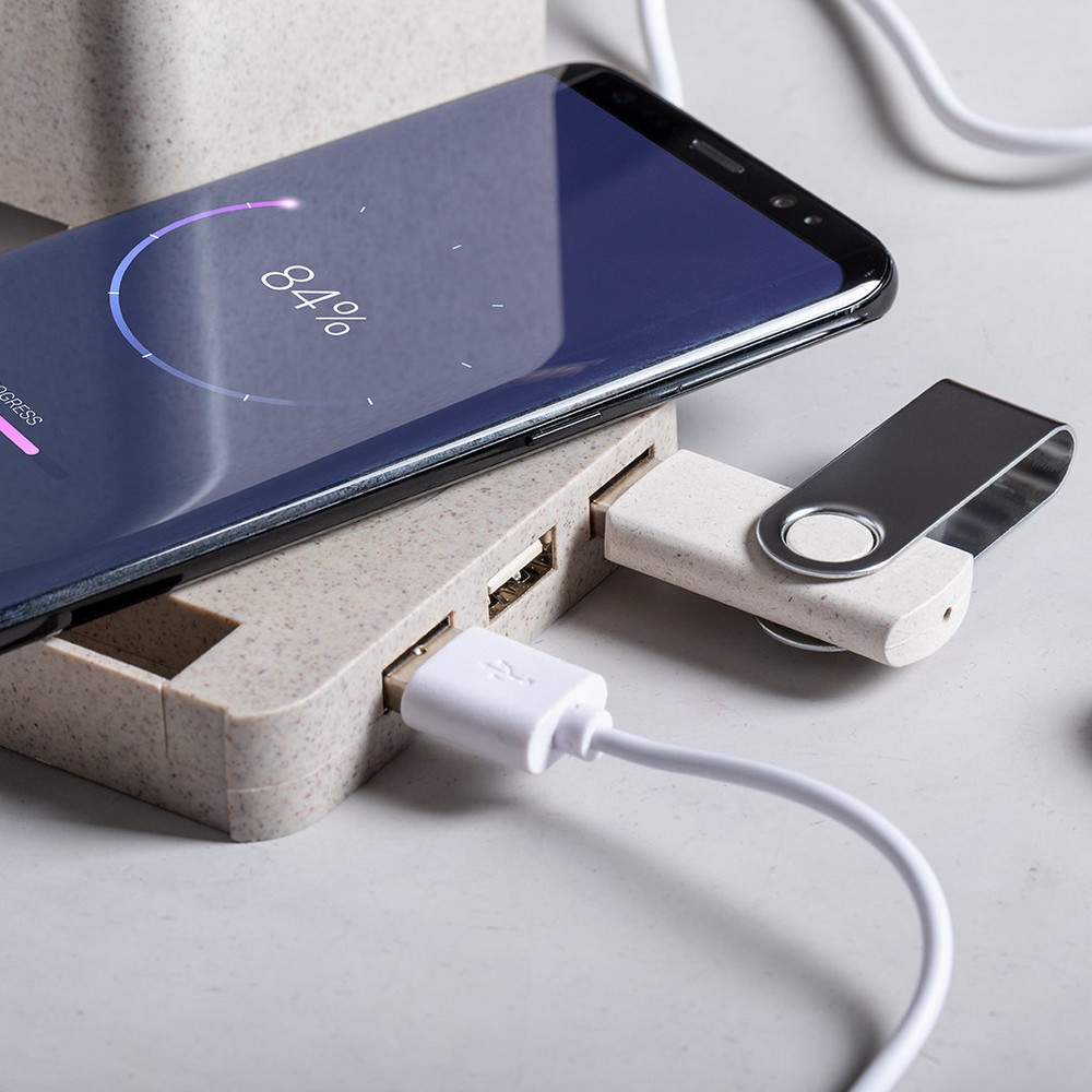 Ładowarka bezprzewodowa 5W ze słomy pszenicznej, hub USB 2.0, pojemnik na przybory do pisania, stojak na telefon P009843X