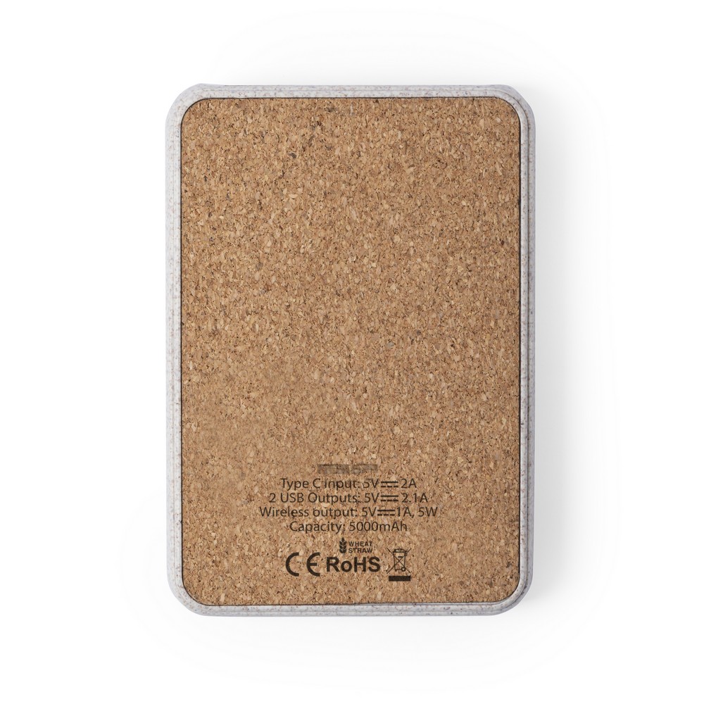 Bezprzewodowy power bank 5000 mAh ze słomy pszenicznej, ładowarka bezprzewodowa 5W P009950X