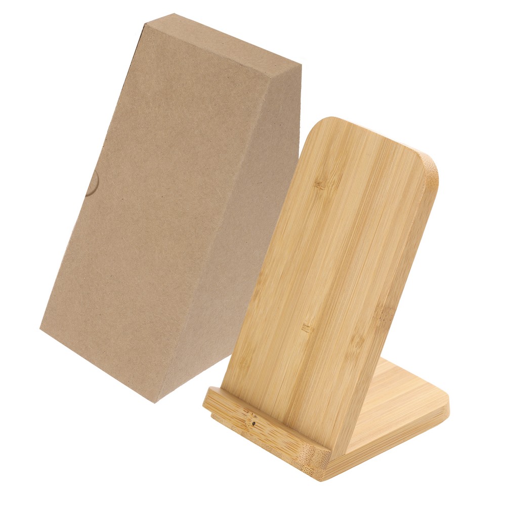 Bambusowa ładowarka bezprzewodowa 10W B'RIGHT, stojak na telefon | Wilder P009272X