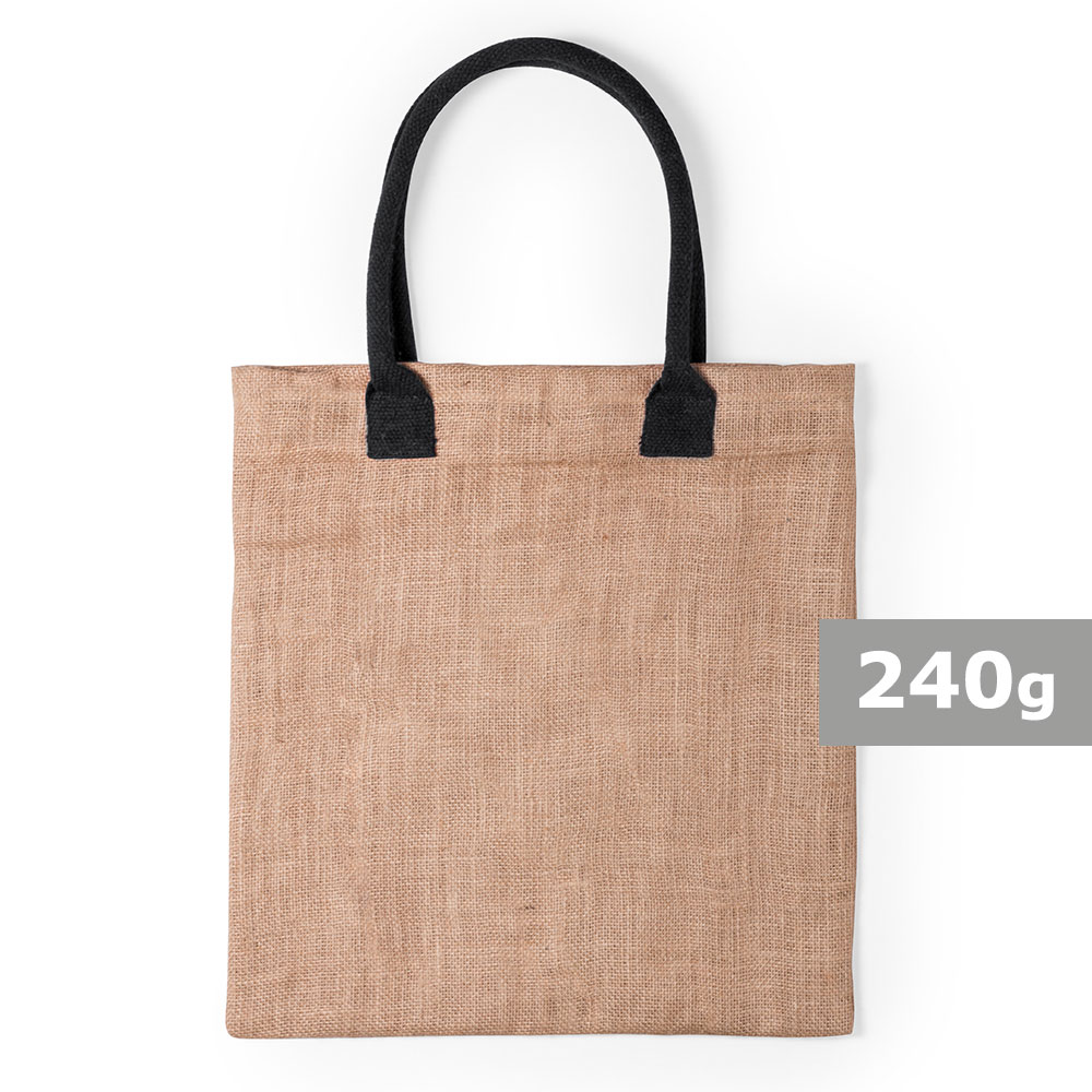 Torba z juty na zakupy, bawełniane uchwyty P008178X czarny