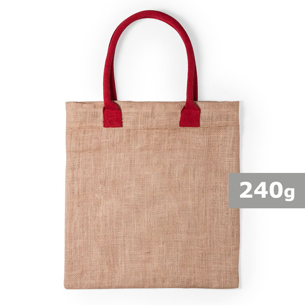 Torba z juty na zakupy, bawełniane uchwyty P008178X czerwony