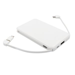 Power bank 5000 mAh ze zintegrowanymi kablami, adapter w komplecie | Presley P043742X AX-V0905-W