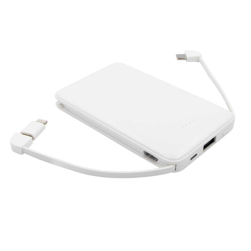Power bank 5000 mAh ze zintegrowanymi kablami, adapter w komplecie | Presley P043742X AX-V0905-W