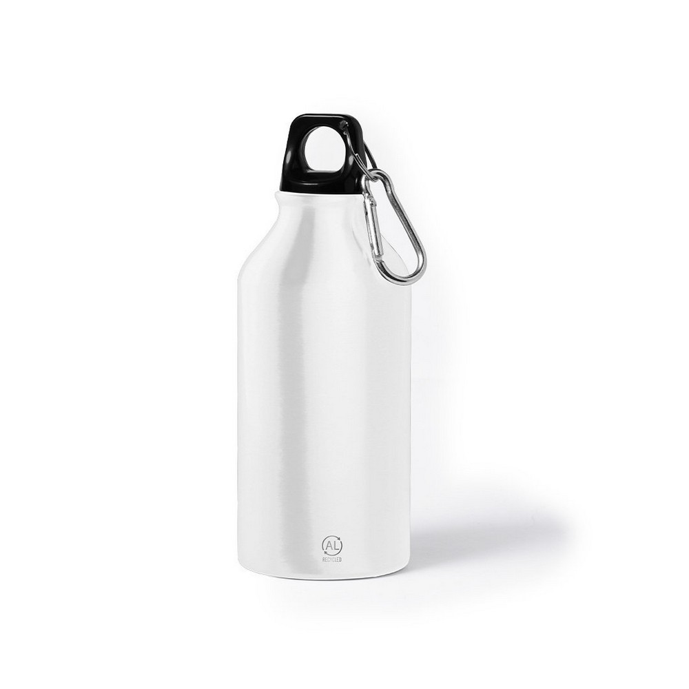Butelka sportowa 400 ml z aluminium z recyklingu, z karabińczykiem P047808X biały