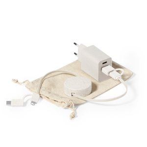 Zestaw podróżny do ładowania ze słomy pszenicznej, zwijany kabel do ładowania i synchronizacji, ładowarka ścienna, bawełniany pokrowiec P051845X AX-V1355-00