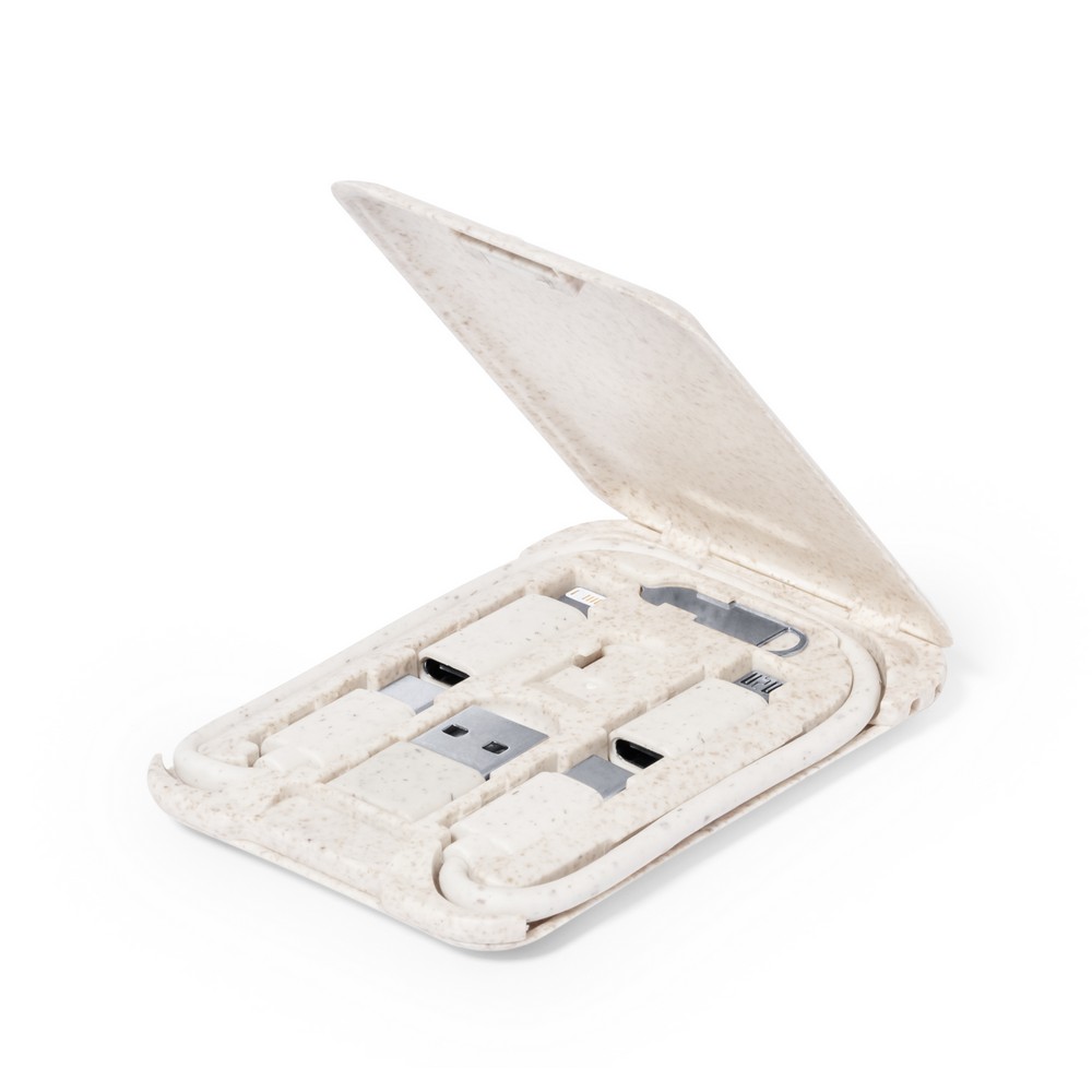 Kabel do ładowania i synchronizacji ze słomy pszenicznej, 3 adaptery w komplecie, stojak na telefon P051846X AX-V1358-00