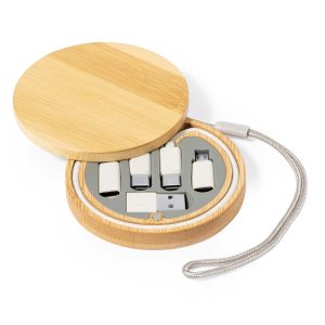 Kabel do ładowania i synchronizacji ze słomy pszenicznej, 3 adaptery w komplecie, bambusowe etui z zawieszką P051847X AX-V1361-00