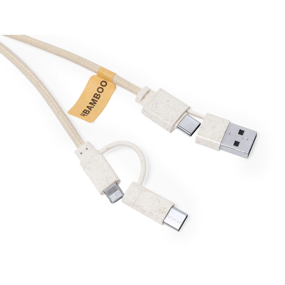 Kabel do ładowania ze słomy pszenicznej i bawełny z karabińczykiem, bambusowy element P051848X 2 Kabel do ładowania ze słomy pszenicznej i bawełny z karabińczykiem, bambusowy element P051848X