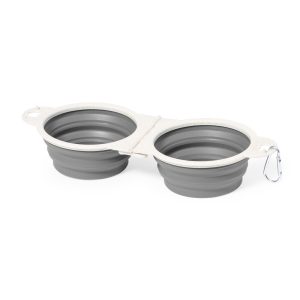 Podwójna miska dla psa z elementami ze słomy pszenicznej, składana, karabińczyk P055064X AX-V2120-19