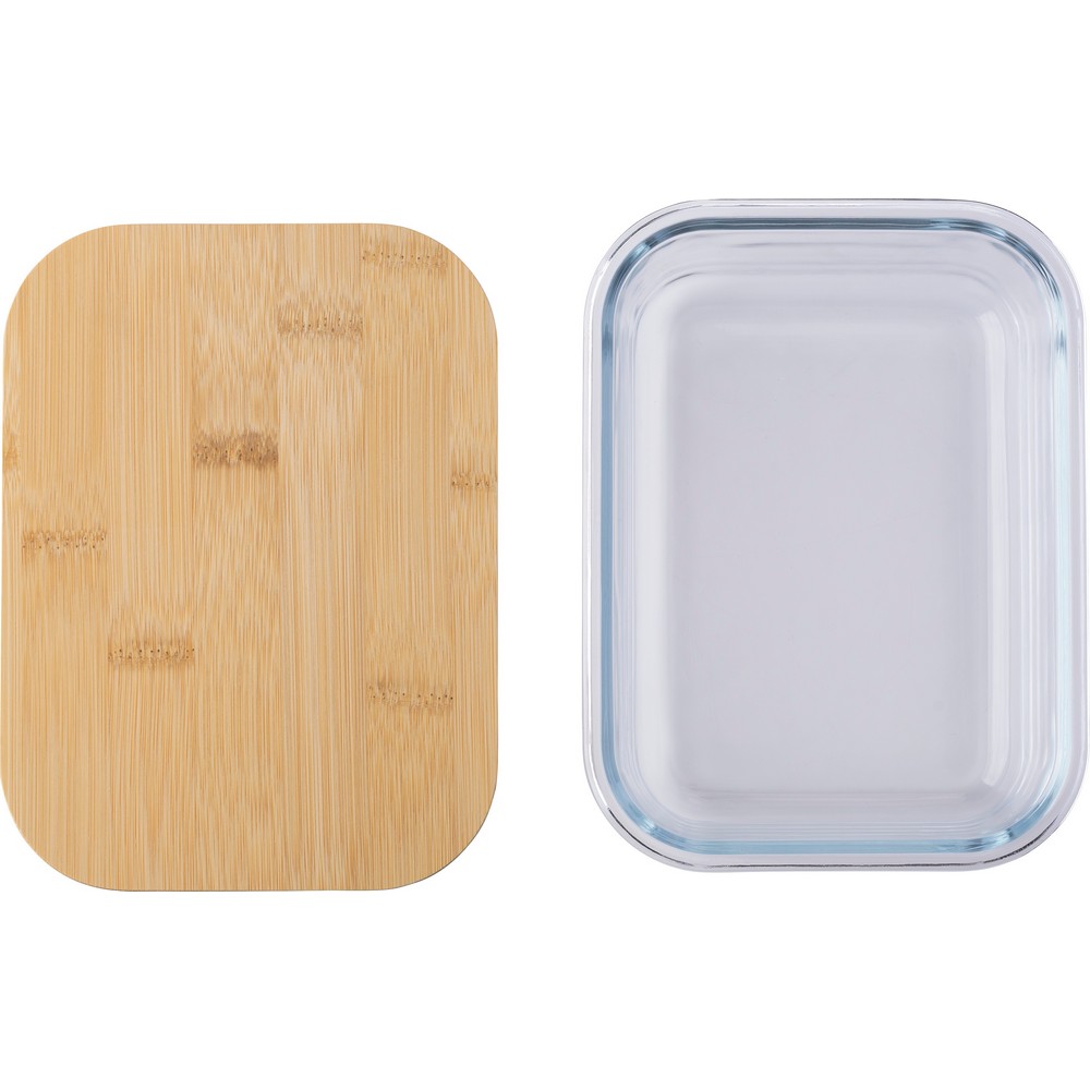 Szklane pudełko śniadaniowe 900 ml, bambusowe wieczko P044700X