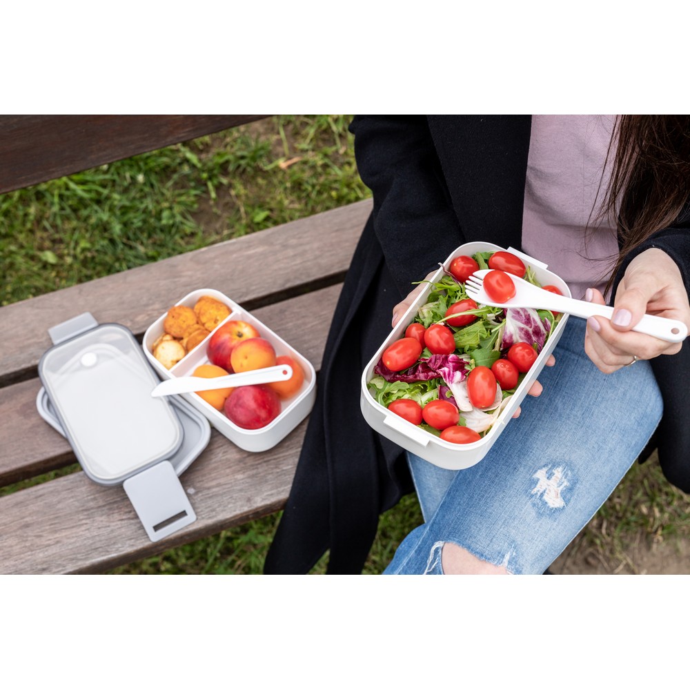 Pudełka śniadaniowe 2 w 1, 2x700 ml, sztućce | Cash P042597X