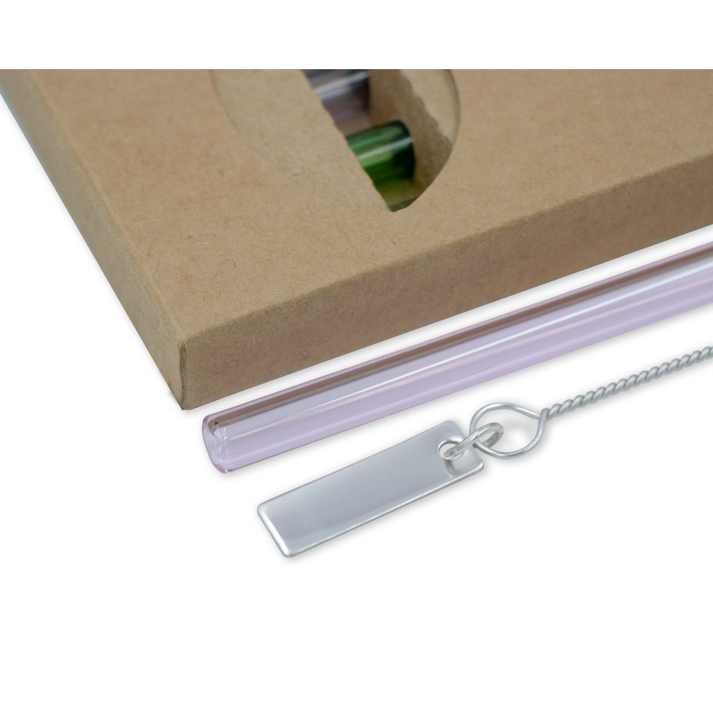 Zestaw szklanych słomek wielokrotnego użytku B'RIGHT, 4 szt., czyścik z blaszką pod znakowanie w komplecie | Lea P010331X