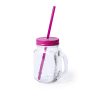 Słoik do picia 500 ml ze słomką P008057X fuksja